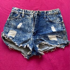 Wrangler acid wash high waisted ripped jean shorts